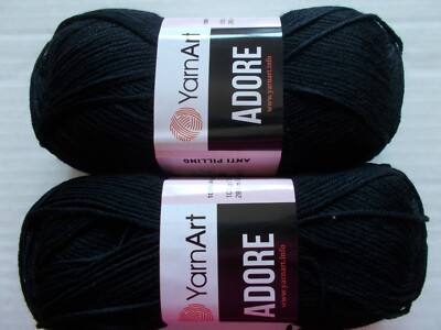 Yarn Art Adore anti-pilling yarn, Black, lot of 2, (306 yds each)