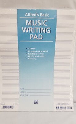 Alfred's Basic Music Writing Pad 12 Staff 80 Pages 40 Sheets Sealed New