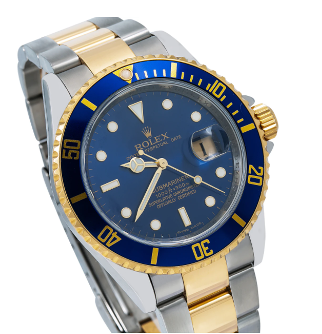 ROLEX SUBMARINER WATCH 16613 40MM BLUE DIAL WITH TWO TONE OYSTER BRACELET