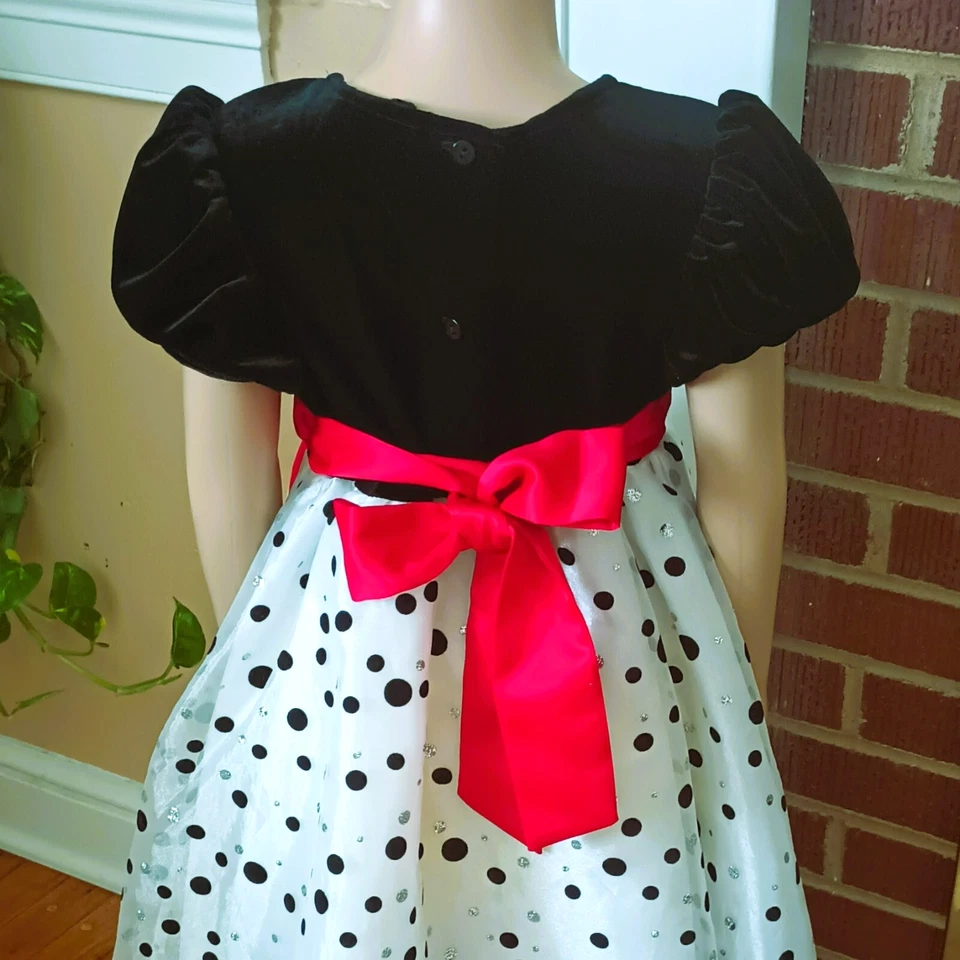 Vestido a Lunares Ediciones Raras 6 Niñas Terciopelo Transparente Mangas Cortas Abullonadas Lazo Rojo Grande Foto 2 de 4