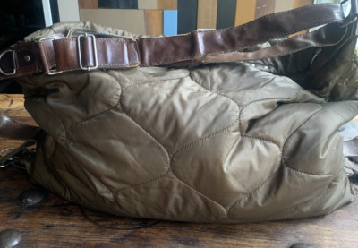 Dries Van Noten Green Quilted Nylon Computer Purse Leather Straps Large