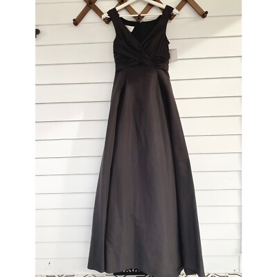 Davids Bridal Sleeveless V Neck Black Gown Dress Long Bridesmaid Ruched NEW  $155