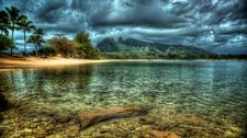 Landscape beach r tropical palm trees island overcast Custom Gaming Mat Desk