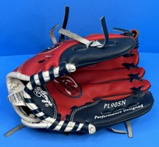 Rawlings PL90SN 9" Youth Baseball/T-Ball Glove 9 Inch Basket Web Red / Navy Blue