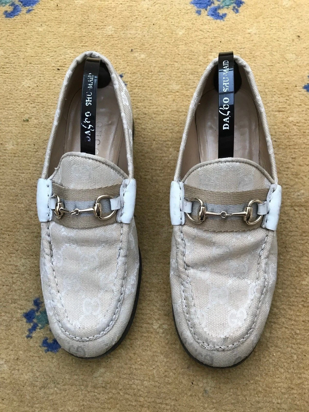 Chaussures femme Gucci mocassins beige toile Horsebit UK 4 US 7 EU 37 femmes Web