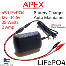 12v - 14.6v 25W 2A LiFePO4 Battery Charger Maintainer LiFe LFP 4S 14.4v