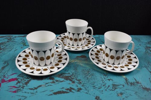 Black Velvet Hostess Tableware Fine Bone China 3 Cups & Saucers John Russell MCM - Picture 1 of 8
