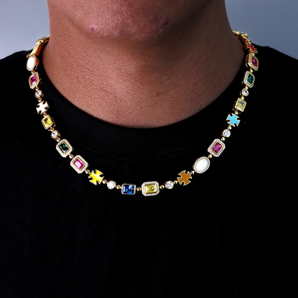 十字网球链式项链手链彩色宝石嘻哈男士女士珠宝首饰 — 第 2/4 张图片