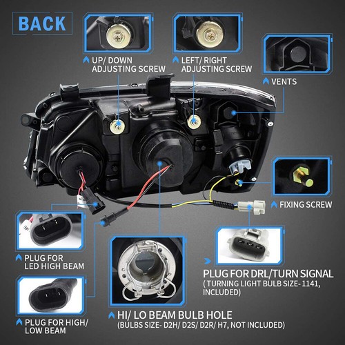 4PCS VLAND LED Headlights + Red Tail Lights For Toyota Highlander SUV 2001-2007 - Picture 4 of 14