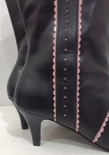 London Rebel Western Tall Cowboy Boots Leather Black Pink Heels Size UK 4 - Picture 6 of 12