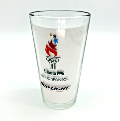 1996 Olympic Flame Atlanta Bud Light Proud Sponsor Beer Glass 1 Pint Rare Glass