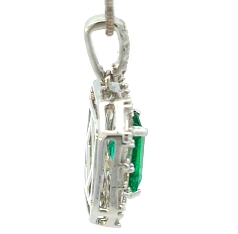 Video 1,85 quilates oro blanco macizo 14K esmeralda natural diamante halo colgante diseñador  Foto 4 de 4