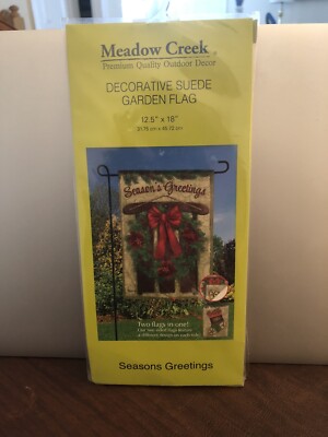 MEADOW CREEK DECORATIVE SUEDE GARDEN FLAG 12.5 X 18 SEASONS GREETING NEW