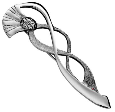 Kilt Pin Sterling Silver Open Stylised Celtic Thistle Design 80mm