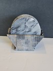 6 STUNNING ROUND MARBLE COASTERS WITH MATCHING MARBLE COASTER HOLDER EXCELLENT  — photo 1
