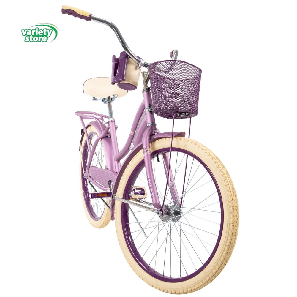 Girls Medium 24" Inch Cruiser Bike w/ Basket Carrier, Purple Satin