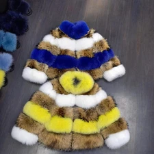 Fashion Women Real Fox Fur Mix Color Splicing Jackets Natural Raccoon Fur Coats