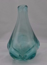 Blown Glass Teal Blue Pinch Bottom Vase 8" unmarked Unsigned