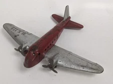 1940's Wyandotte Pressed Steel DC-3 Toy Prop Red Airplane Plane