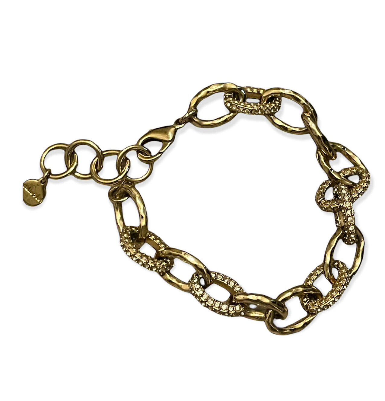 Stella and Dot Christina Link Bracelet Gold Tone chain Crystal Pave  hammered 8