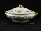 THEODORE HAVILAND LIMOGES  LOW  2 HANDLED COVERED VEGETABLE SERVING BOWL  GOLD
