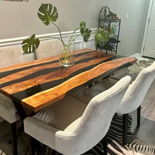 Handmade Walnut Epoxy Resin Table Top– Live Edge Slab Furniture – Custom Dining
