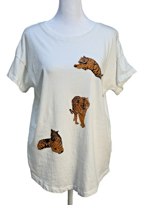 Vintage Canvas Tiger Graphic Tee S White Crew Neck Short Sleeve Relaxed