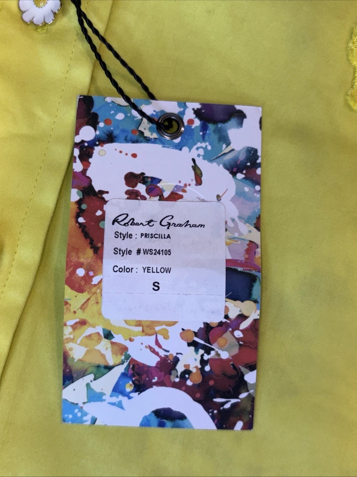 Top Robert Graham Nuevo con Etiquetas Amarillo Priscilla Encaje Abotonado Talla S Botones Margarita Foto 4 de 4