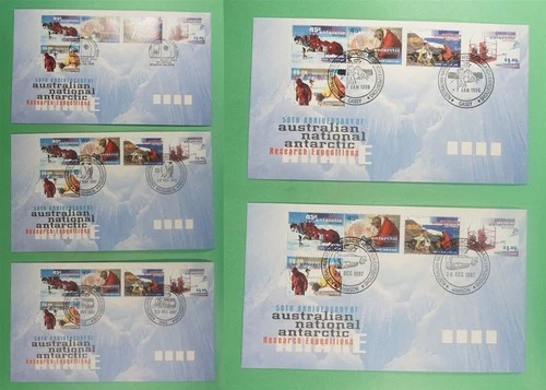 DR WHO 1997 AUSTRALIAN ANTARCTIC TERRITORY 5 FDC 4 BASE CANCELS COMBO R14743