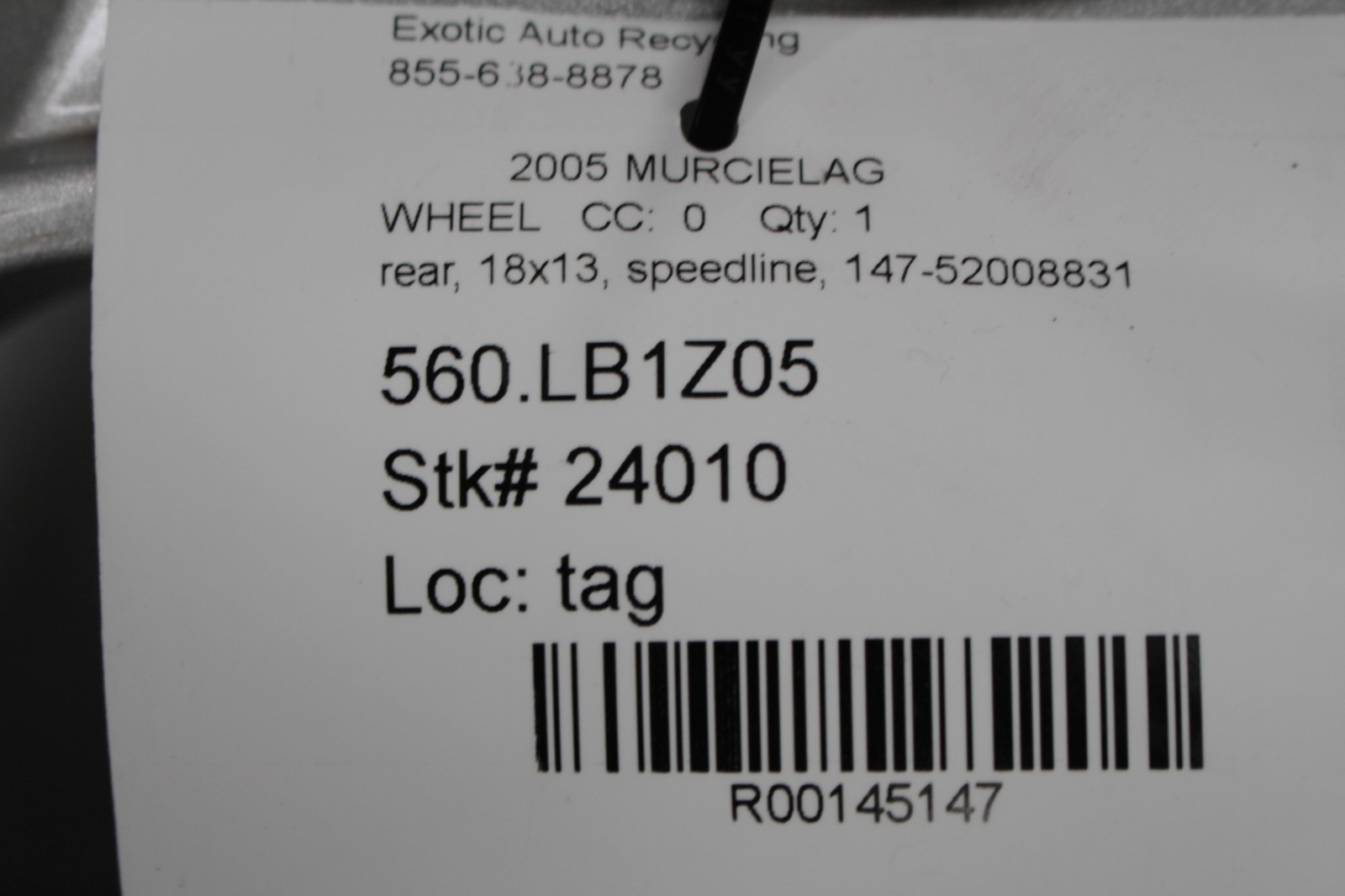 Lamborghini Murcielago, Speedline Rear Wheel, Used, P/N 147-52008831