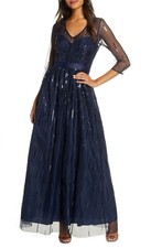 Eliza J  Sequined Illusion Mesh Evening Gown SZ 10 ($228) Navy Mother Of Bride