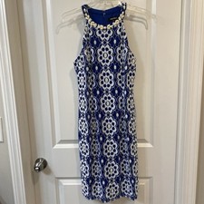 Nine West Riviera Blue Combo Delicate Stretch Flower-Lace Halter Dress Size 8 