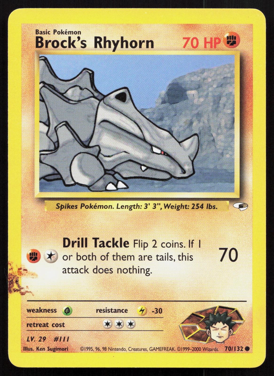 BROCK'S RHYHORN 70/132 COMMON GYM HEROES POKEMON HP