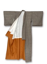 Vintage Japanese Silk Kimono Robe: Khaki Brown Honeycomb Pattern