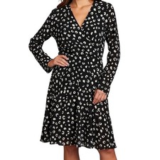Hail3y 23 Cotille Black Leopard Print Faux Wrap Knit Dress Size M Stretchy