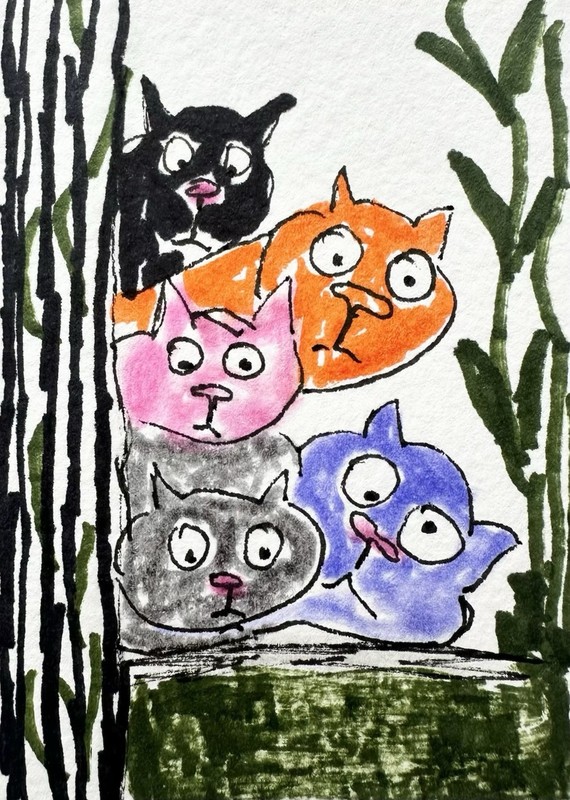 Original ACEO Painting Cat Miniature Art Card By Carole Collins M7