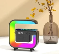 Wireless Charger Station Bluetooth 5.0 Speaker Alarm Clock for iPhone Android