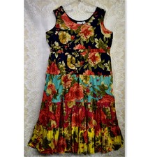 Only Necessities Womens Sz Large Patchwork Tiered Floral Cotton Dress Cottage