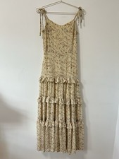 Maxi Tiered Floral Cottage Prairie Boho Dress Windsor Swept Away Medium Tan