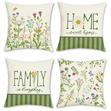 Spring Wildflowers Throw Pillow Covers 18 x 18 Inch Outdoor Decor Set of 4 New