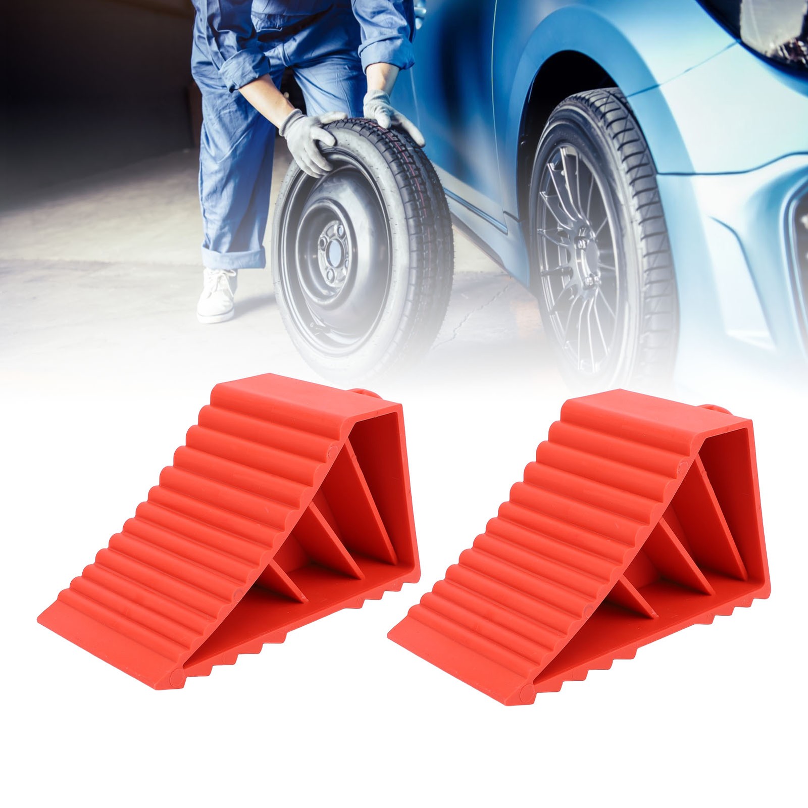 2PCS Wheel Chocks Slip Resistant Solid Rubber Wheel Chocks Red Wheel Stopper For