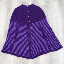 Vintage 70s Handmade Crochet Poncho Cape Women's Purple Cardigan Shawl Mod Boho