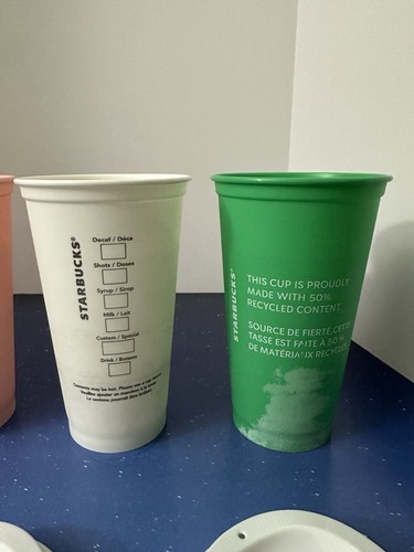 Starbucks Reusable 16oz Plastic Coffee Cups Lot of 6 Colors - 5 Lids - Collector - Picture 10 of 10