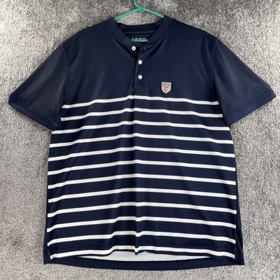 Izod Advantage Performance Henley Shirt Men's Large Short Sleeve Striped Navy