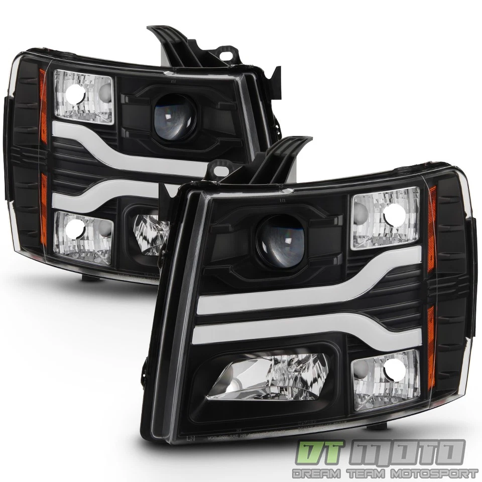 Faros proyectores de tubo LED DRL negros para Chevy Silverado 1500 2007-2013 Foto 2 de 4