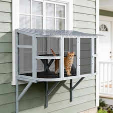 Cat Window Box with Bug Proof Metal Mesh Outdoor Enclosure for Indoor Cats