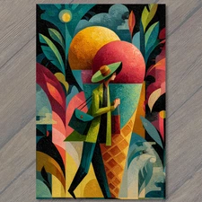 Art Print Woman Green Hat Abstract Ice Cream Landscape Vibrant Leaves Tropical S