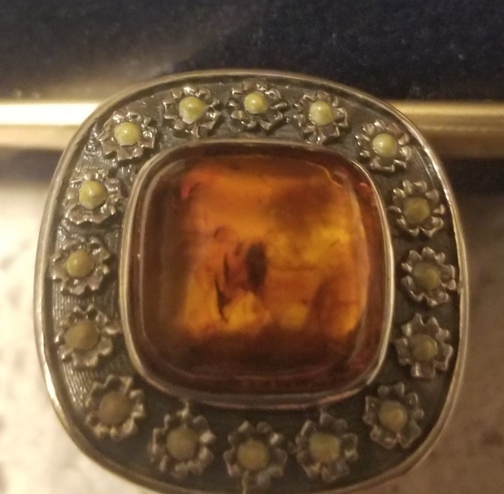 Amber Statement Ring Size 10, Sterling Silver 925 - image 6