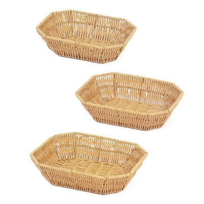 3pcs Woven Bread Basket Imitation Rattan Octagonal Storage Plate for Snacks