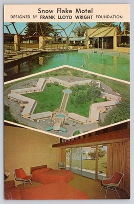 Snow Flake Motel Tri View Frank Lloyd Wright Design St Joseph MI Postcard AJ20